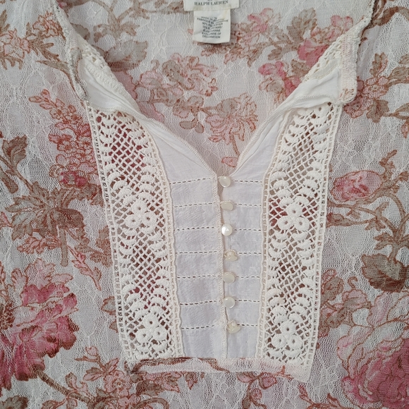 Denim & Supply Ralph Lauren Floral Print Lace Henley Claire Top Size Medium - Picture 11 of 16